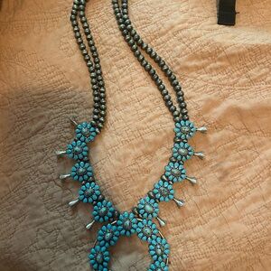 Turquoise Floral Squash Blossom Necklace